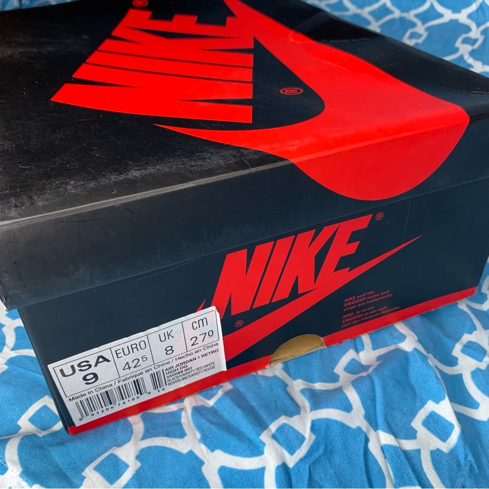 Nike Men’s size 9 Air Jordan 1 high Banned Retro OG bred black red 2016 rare vtg - Picture 12 of 12